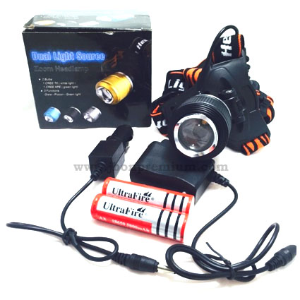 ไฟฉายคาดหัวซูม ชาร์จไฟรถไฟบ้าน ไฟ 2 สี ส้ม/ขาว  Headlamp