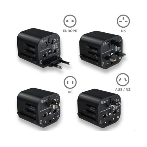 รหัสสินค้า PU-025 ปลั๊กทั่วโลก ปลั๊ก Universal Travel Adapter 2usb พร้อมถุงผ้า/กระเป๋า ฟรีสกรีนโลโก้