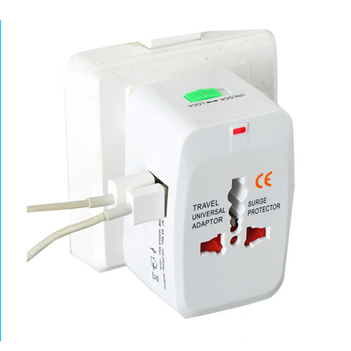 รหัสสินค้า PU-026 ปลั๊กทั่วโลก ปลั๊ก Universal Travel Adapter 2usb พร้อมถุงผ้า/กระเป๋า ฟรีสกรีนโลโก้