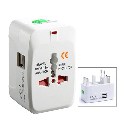 รหัสสินค้า PU-026 ปลั๊กทั่วโลก ปลั๊ก Universal Travel Adapter 2usb พร้อมถุงผ้า/กระเป๋า ฟรีสกรีนโลโก้